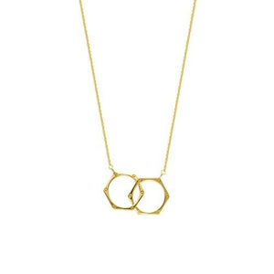 14K Solid Yellow Gold Intertwined Hexagon Shape Ring Adjust Necklace 16"-18"