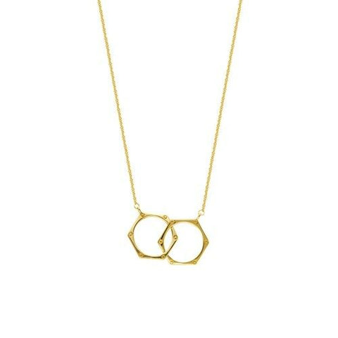 14K Solid Yellow Gold Intertwined Hexagon Shape Ring Adjust Necklace 16"-18"