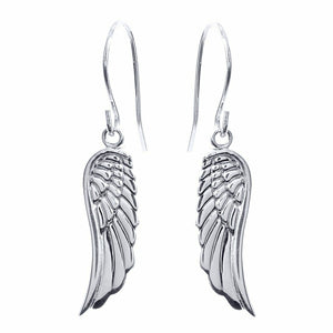 10k Solid White Gold Dangle Angel Wings Hook Earrings