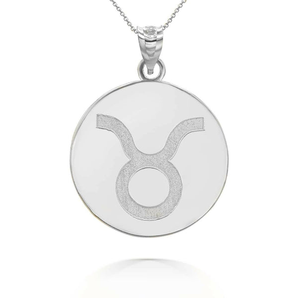 Personalized Engrave Name Zodiac Sign Taurus Round Silver Pendant Necklace