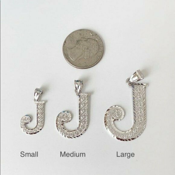 925 Sterling Silver Initial Letter V Pendant Necklace - Large, Medium, Small DC