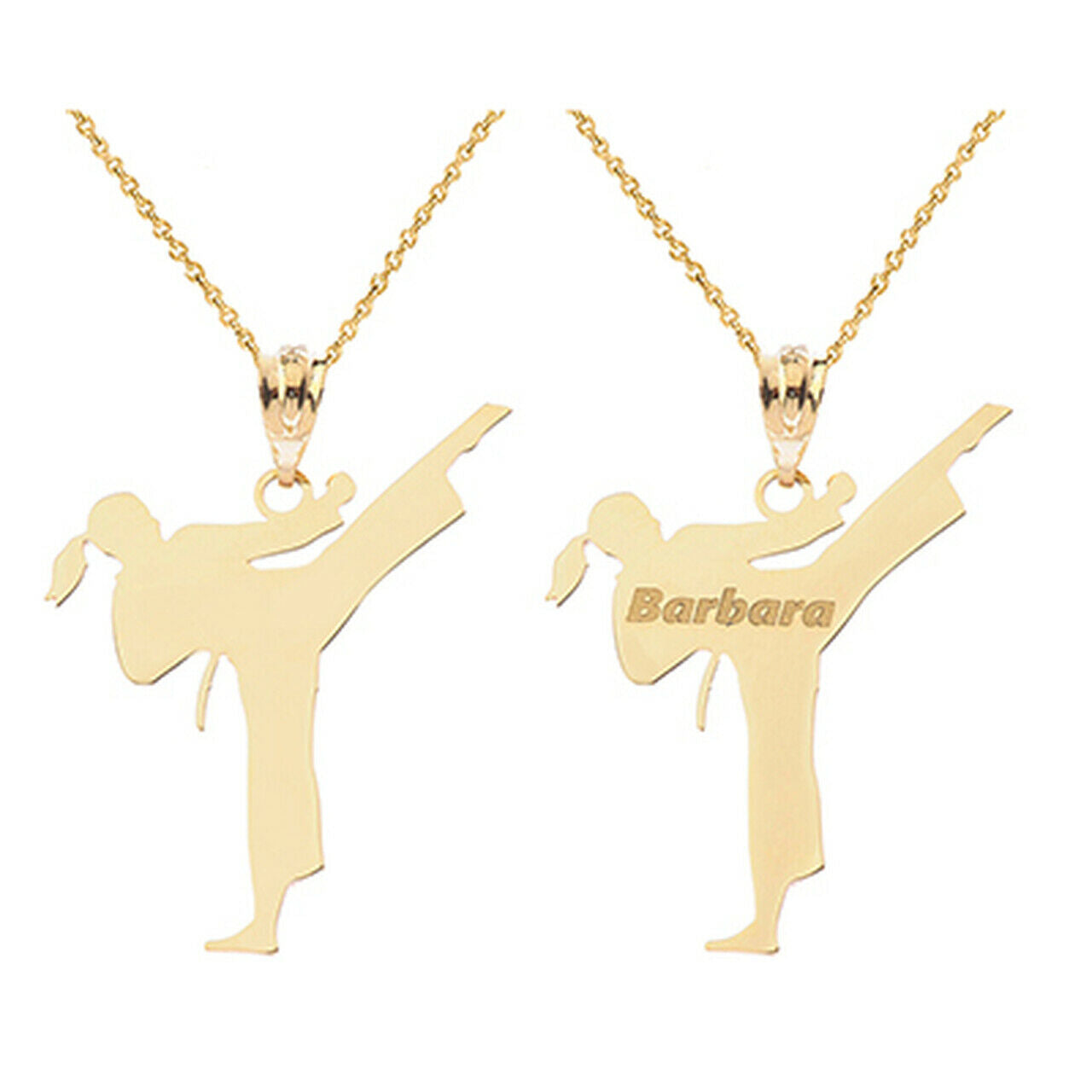 Personalized Name 10k 14k Gold Girl Female Karate Martial Arts Pendant Necklace