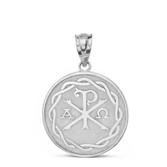 925 Sterling Silver Ancient Christian Chi Rho Px Disc Pendant Necklace Made USA