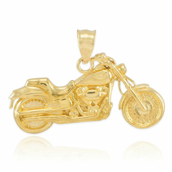 14k Yellow Gold Motorcycle Chopper Custom Harley Bike Davidson Pendant