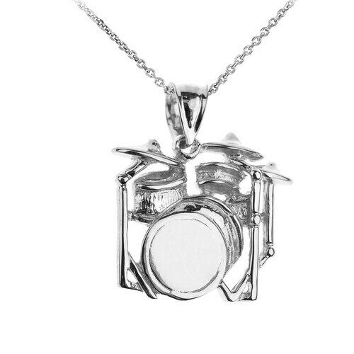 925 Fine Sterling Silver Drum Set Charm Pendant Necklace Made in USA many length