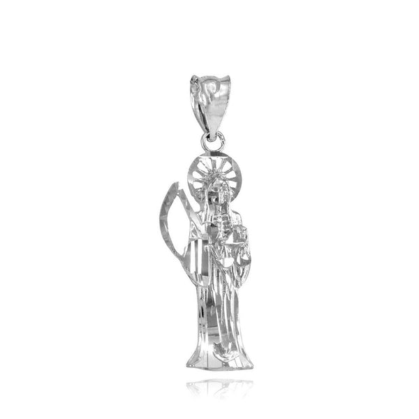 10K Real White Gold Santa Muerte Charm Pendant Necklace 16" 18" 20" 22"