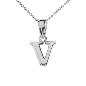 925 Sterling Silver Mini Small Initial Letter V Pendant Necklace 16" 18" 20" 22"