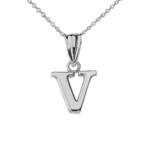 925 Sterling Silver Mini Small Initial Letter V Pendant Necklace 16" 18" 20" 22"