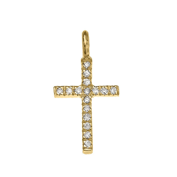 10k Solid Yellow Gold Mini Elegant Diamond Cross Pendant Necklace