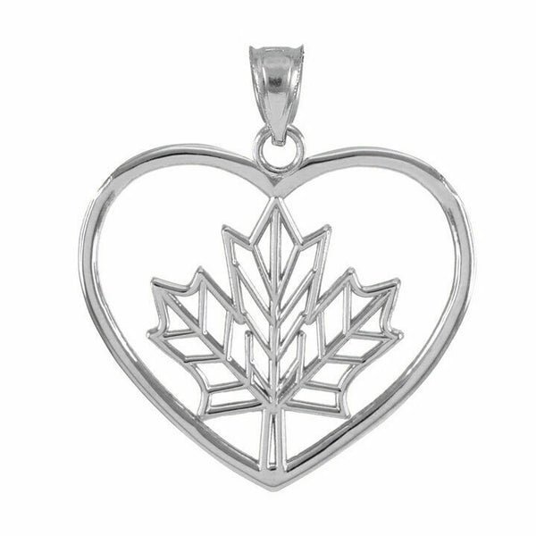 925 Sterling Silver Maple Leaf Open Heart Shape Pendant Necklace
