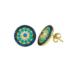 Sterling Silver 925 Evil Eye Stud Earrings with CZ Gold Plated