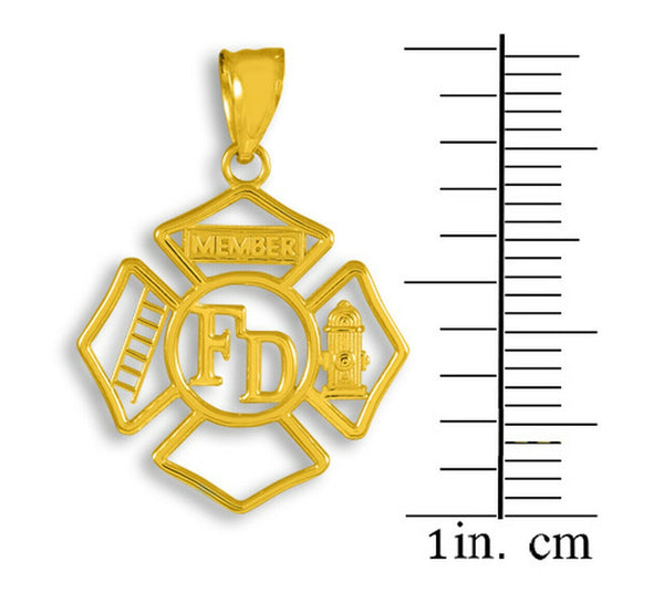 10k Solid Yellow Gold Fire Department Firefighter Member Badge Pendant Necklace