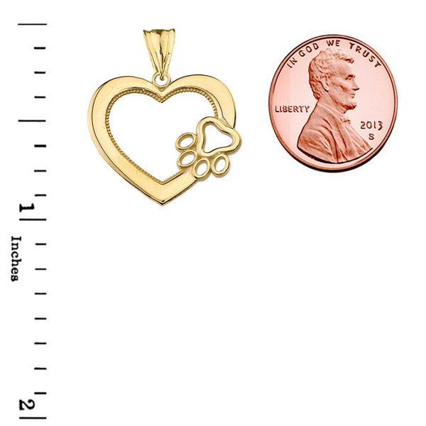 Solid 10k Yellow Gold Heart Paw Print Pendant Necklace 16" 18" 20" 22"