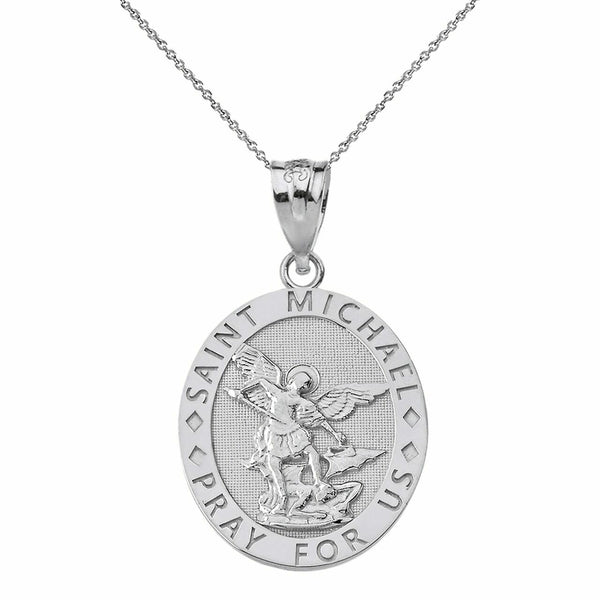 925 Sterling Silver Engravable Saint Michael Pray For Us Oval Pendant Necklace