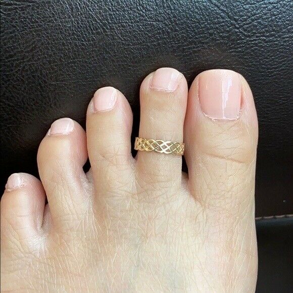 Trinity Knot Toe Ring 10K Solid Real Yellow Gold or White Gold Adjustable