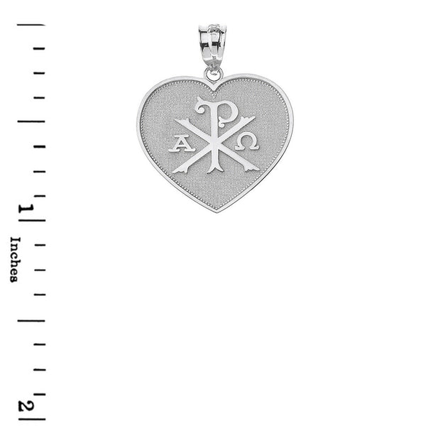 925 Sterling Silver Christian Symbol Chi Rho Heart Shape Pendant Necklace