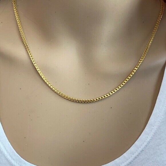 14k Yellow Gold Plated Sterling Silver Italian Italy Franco Chain necklace 2.2mm