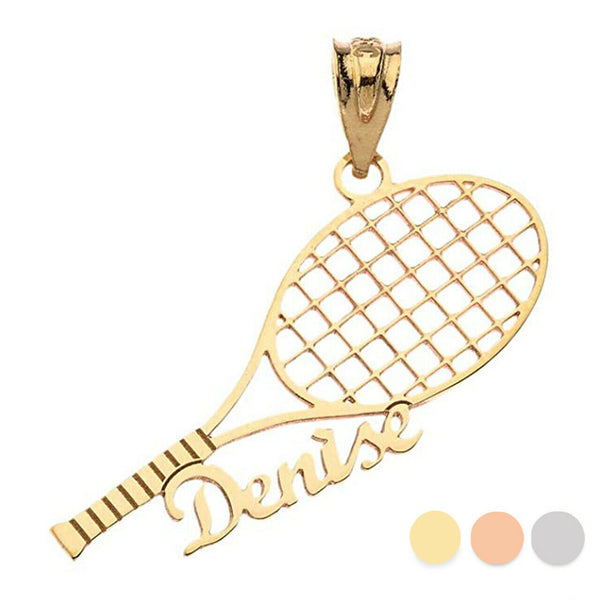 Personalized Engrave Name 10k 14k Solid Gold Tennis Racquet Pendant Necklace