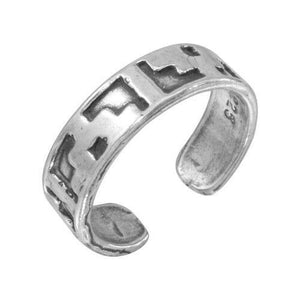 NWT Sterling Silver 925 Block Design Toe Ring / Finger Ring Adjustable Oxidized