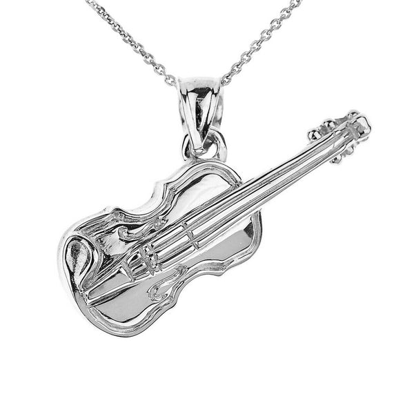925 Fine Sterling Silver 3D Violin Music Charm Pendant Necklace Made in USA