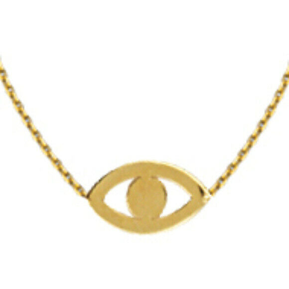 14K Solid Yellow Gold Mini Evil Eye Necklace - Minimalist 16"-18" adjust