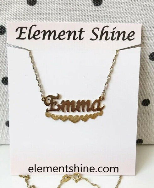 NWT Personalized Gold over Sterling Silver Name Plate Heart Necklace - Emma 18”