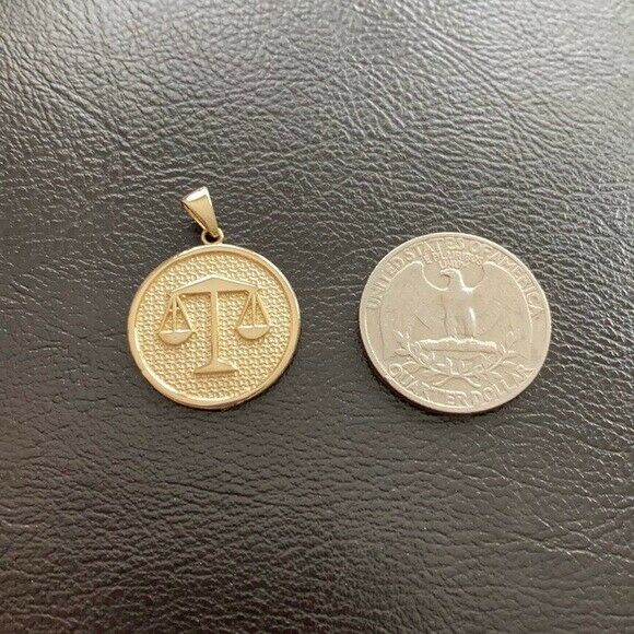 10K Solid Gold Libra Zodiac Sign Disc Round Pendant Necklace 16" 18" 20" 22"