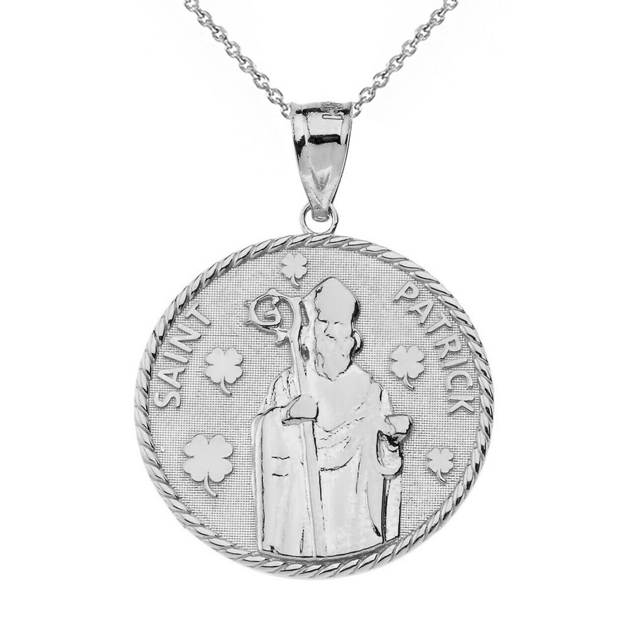 .925 Sterling Silver Saint Patrick Clovers Medallion Pendant Necklace