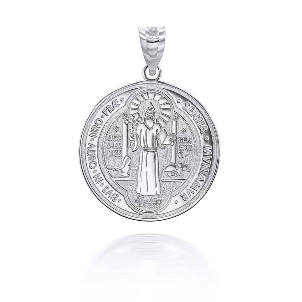 14K Solid Gold Saint Benito Prayer Double 2 sided Pendant Necklace