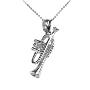 925 Sterling Silver Trumpet Charm Music Pendant Necklace 16", 18", 20", 22"