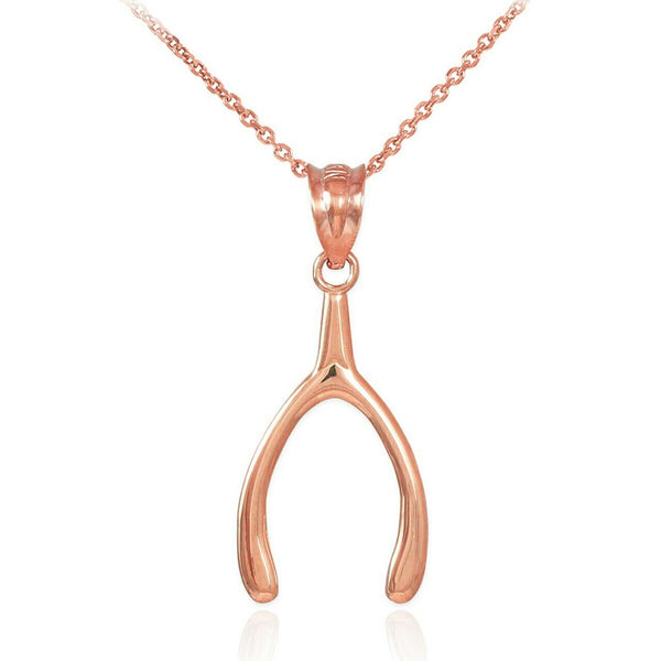 10k Solid Rose Gold Polished Wishbone Pendant Necklace 16", 18", 20", 22"
