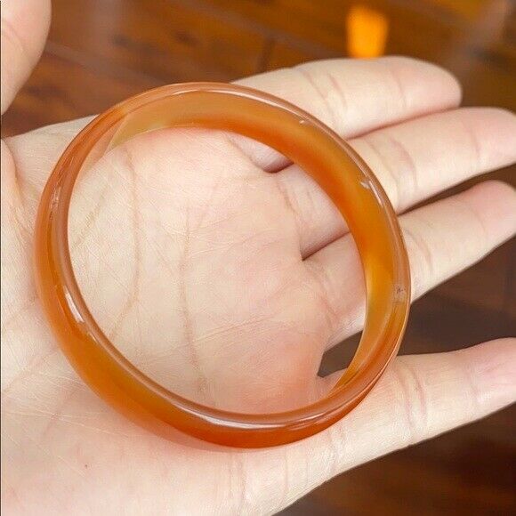 Natural Orange Red White Agate Bangle Inner Diameter 52 mm - D Shape Kid Size