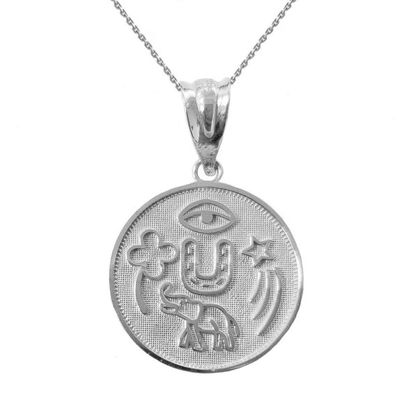Sterling Silver Lucky Charms Amulet Good Luck Disc Medallion Pendant Necklace