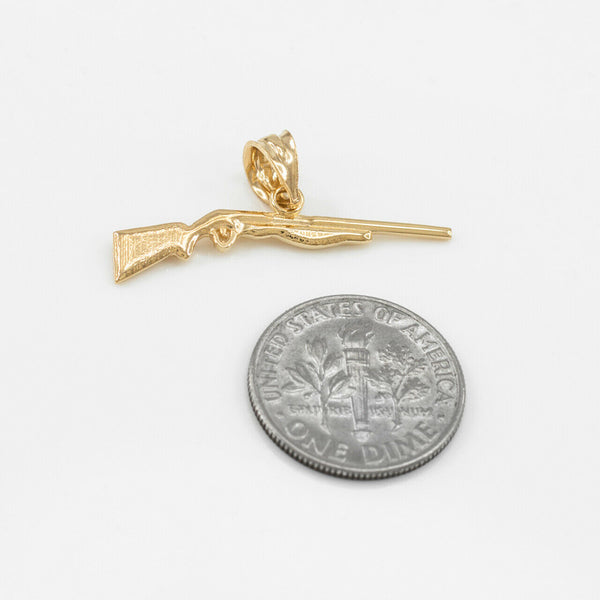 14K Solid Yellow Gold Dainty Shotgun Pendant Necklace Charm
