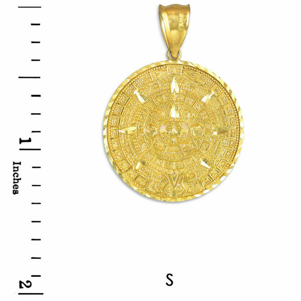 10K Yellow Gold Aztec Mayan Mexico Sun Calendar Pendant - Small, Medium, Large