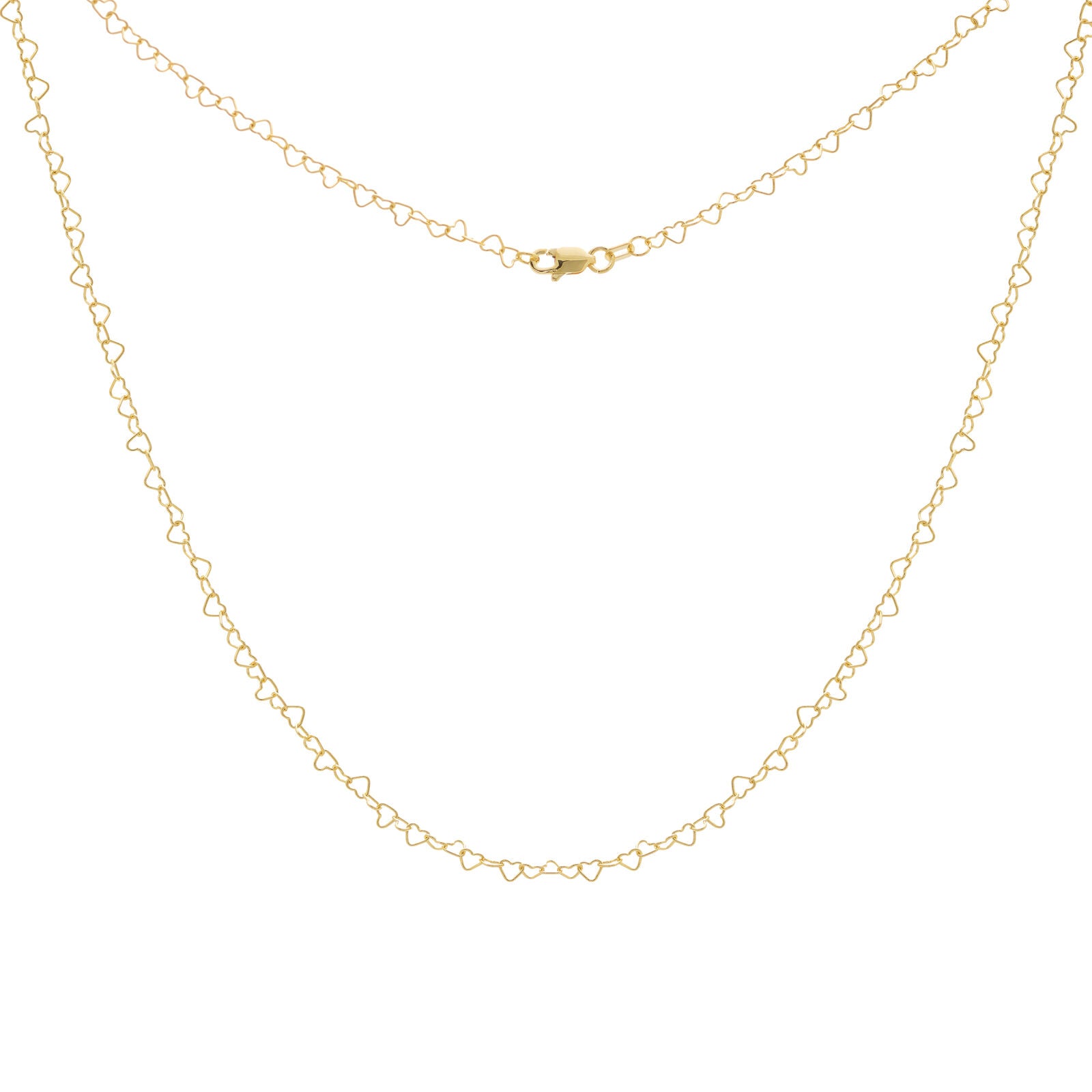 14K Solid Yellow Gold Love Heart Chain 2.5 mml Necklace 18" inches