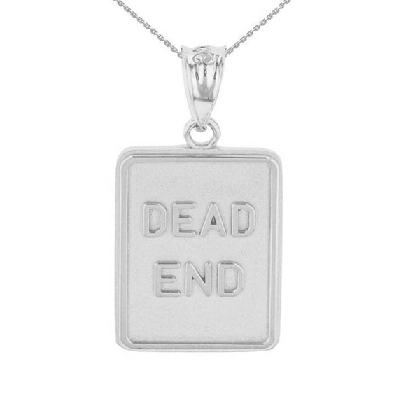 10K Solid Gold Dead End Traffic Sign Pendant Necklace - Yellow, Rose, or White