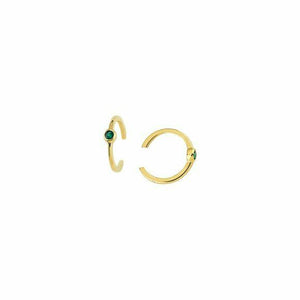 14K Solid Yellow Gold Emerald Ear Cuff Earrings - Minimalist