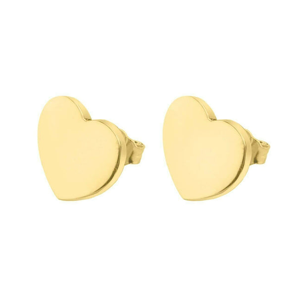 14k Solid Yellow Gold Plain Simple Small Heart Stud Earrings
