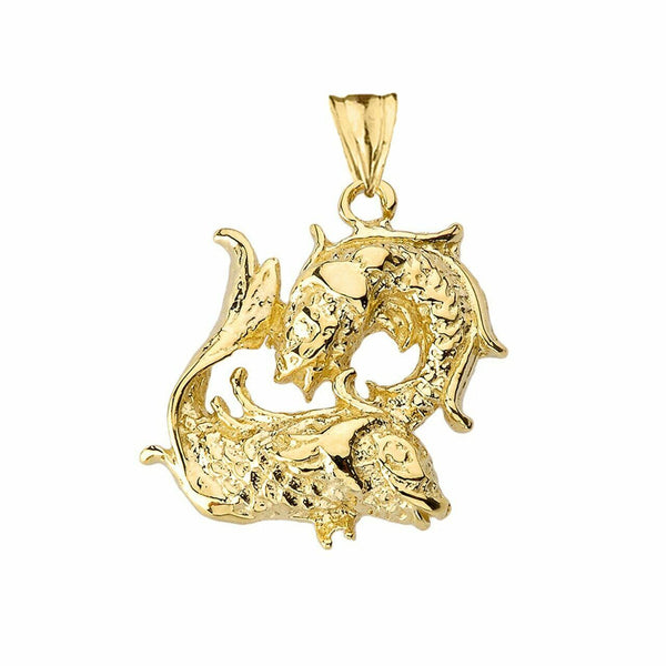 Fine 10k Solid Gold Pisces Zodiac Pendant Necklace