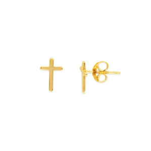 14K Solid Yellow Gold Mini Cross Stud Earrings - Minimalist - Kid size