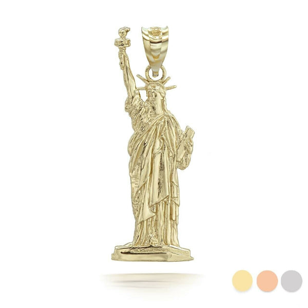 10K Solid Gold Statue of Liberty Pendant Necklace - Yellow, Rose, White
