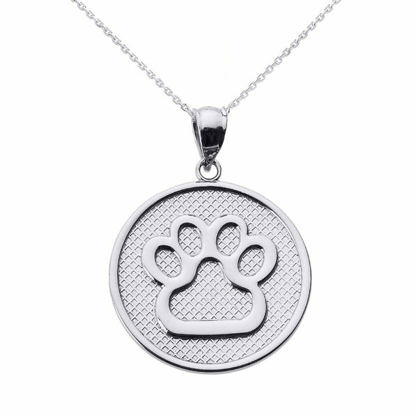 925 Sterling Silver Bear Dog Paw Print Disc Pendant Necklace Pet Animal foot