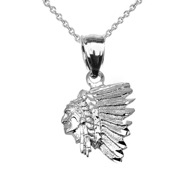 10K Solid Gold Native American Indian Head Pendant Necklace -Yellow Rose White