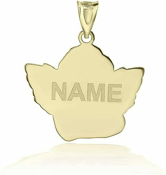 Personalized Name 10k 14k Solid Gold Cherub Guardian Angel Pendant Necklace