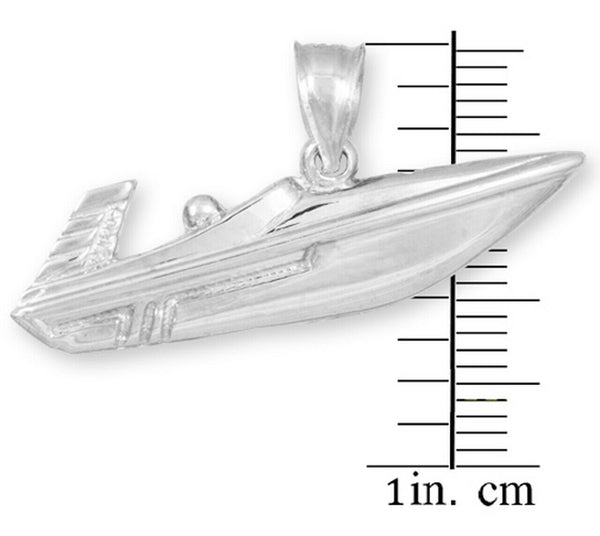 925 Sterling Silver Ocean Speed Boat Sport Pendant Necklace