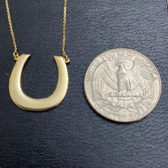 14k Solid Yellow Gold Polished Horseshoe Lucky Pendant Necklace 16" 18" 20" 22"