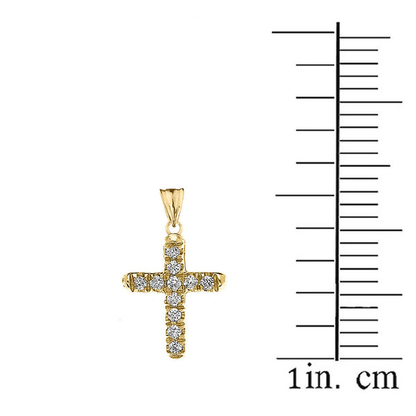 14k Yellow Gold Mini Elegant Diamond Cross Pendant Necklace 16" 18" 20" 22"