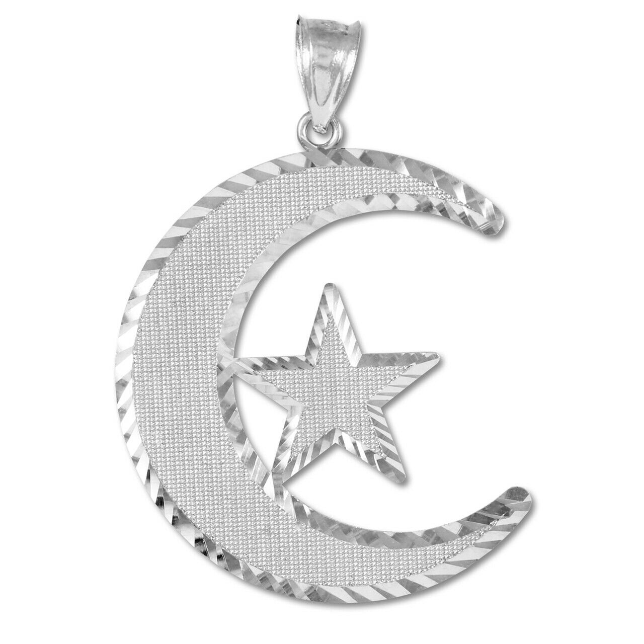 925 Sterling Silver Islamic Crescent Moon Star Pendant Necklace Made in USA