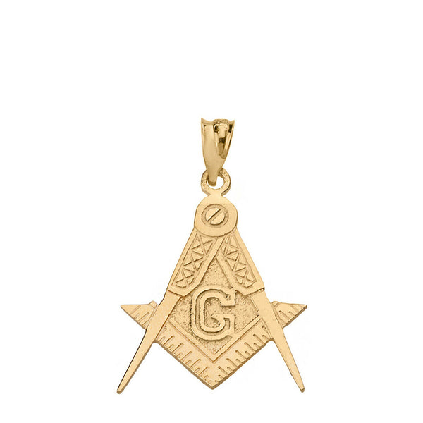 10K Solid Gold Masonic Freemason Compass and Square Letter G Pendant Necklace
